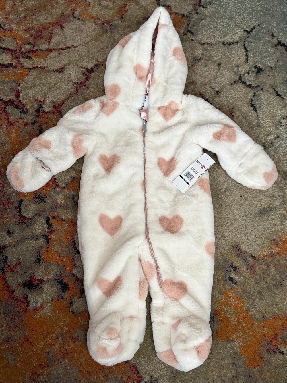 KensieGirl White & Pink Faux Fur Satin Lined Winter Suit (6/9 months)